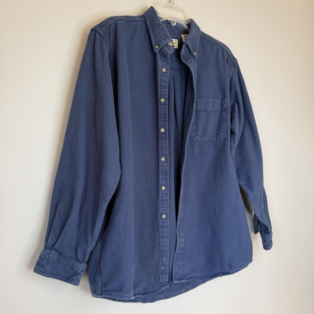 Vtg L.L Bean Navy Blue Chamois Heavy Cotton Flannel Work Casual Shirt Mens SZ-L - Picture 2 of 11